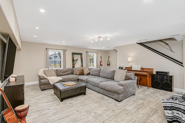 living room with light wood-type flooring