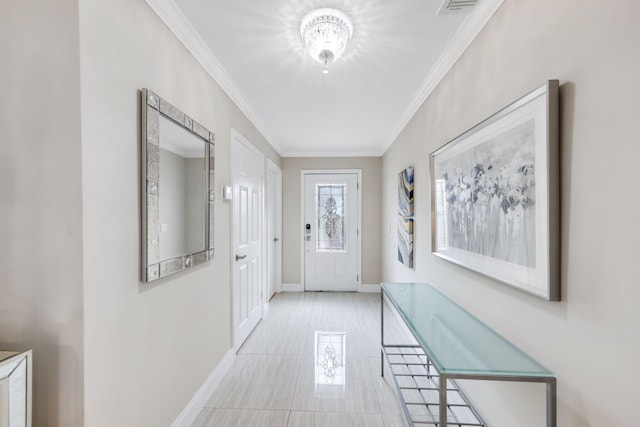 interior space featuring a notable chandelier and ornamental molding