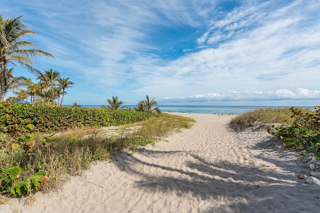 property view of water featuring a view of the beach