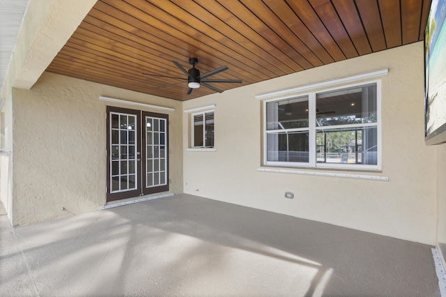 view of patio with ceiling fan and french doors