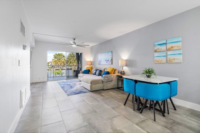 living room featuring ceiling fan