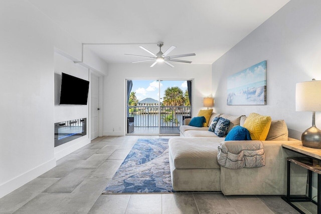 living room with ceiling fan