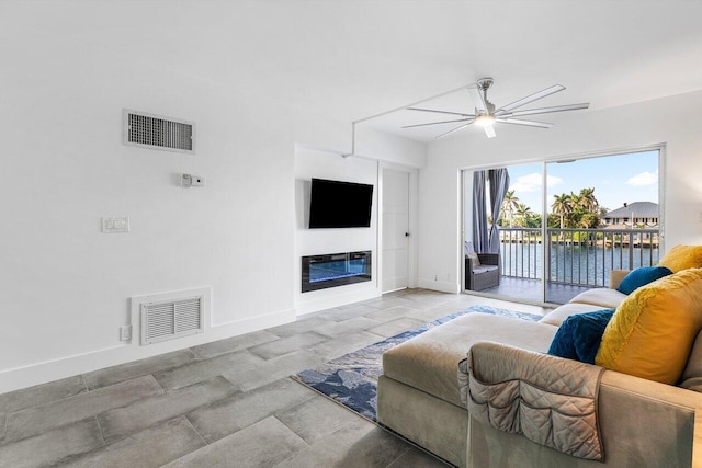 living room featuring ceiling fan