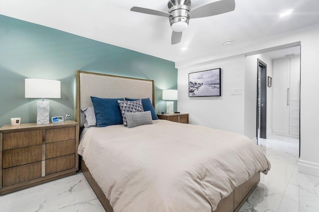 bedroom featuring ceiling fan