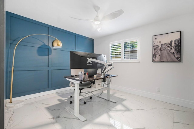 home office with ceiling fan