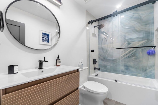 full bathroom featuring vanity, toilet, and enclosed tub / shower combo