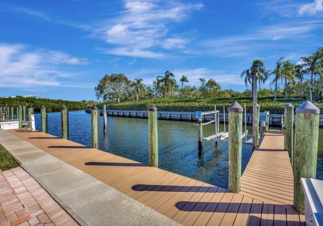 view of dock with a water view