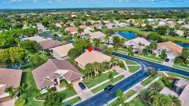 bird's eye view featuring a water view