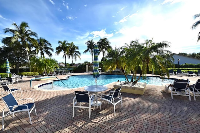 view of pool featuring a patio