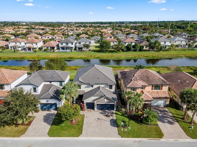 aerial view with a water view