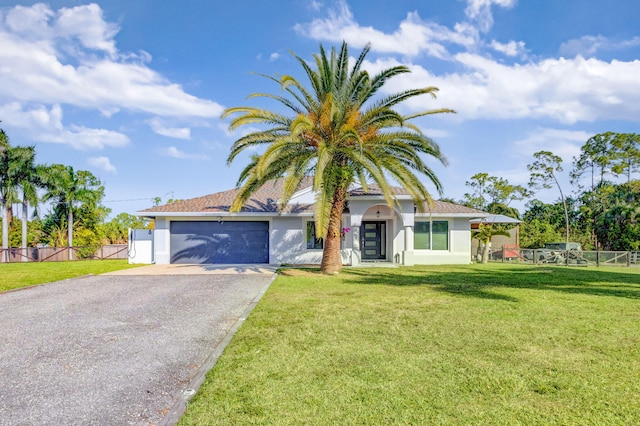 view of front facade with a garage and a front yard