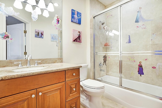 full bathroom featuring tile patterned floors, vanity, toilet, and enclosed tub / shower combo