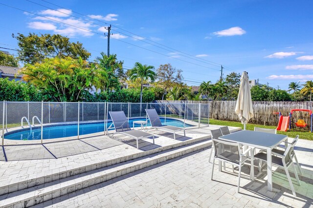 view of swimming pool with a patio