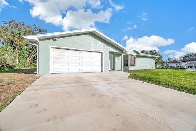 ranch-style house with a front lawn and a garage