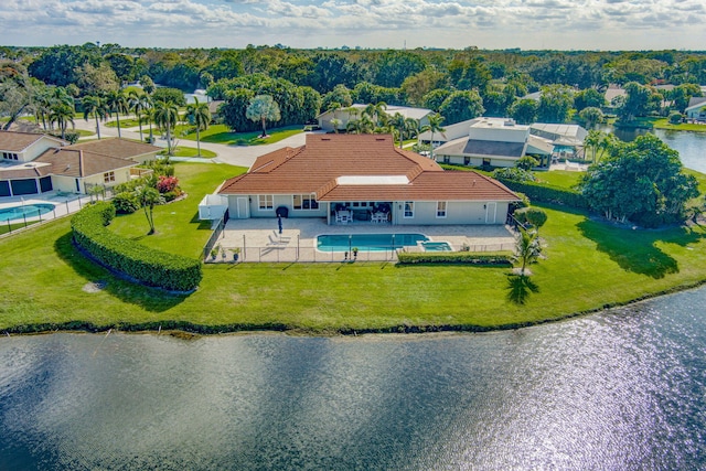 aerial view featuring a water view