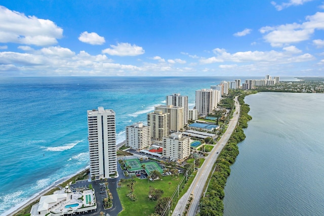 aerial view with a water view