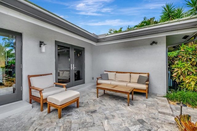 view of patio / terrace featuring french doors and outdoor lounge area