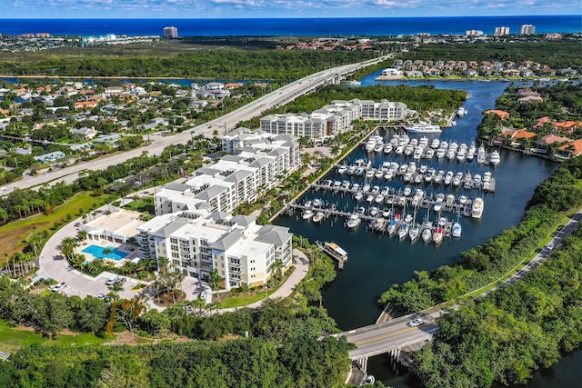 aerial view with a water view