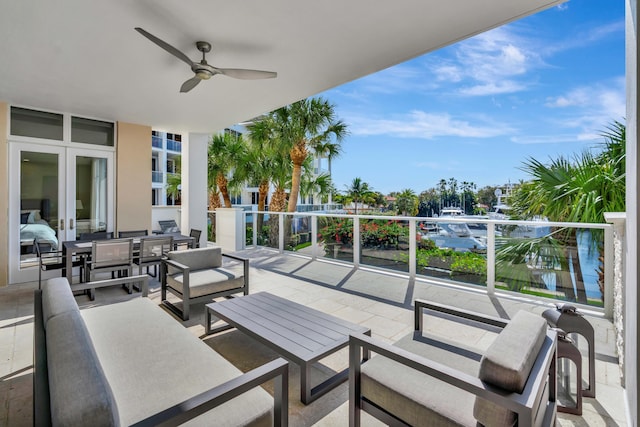 view of patio featuring ceiling fan and an outdoor living space