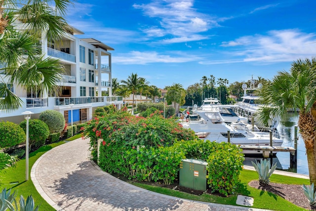 view of home's community with a water view