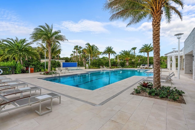 view of swimming pool featuring a patio