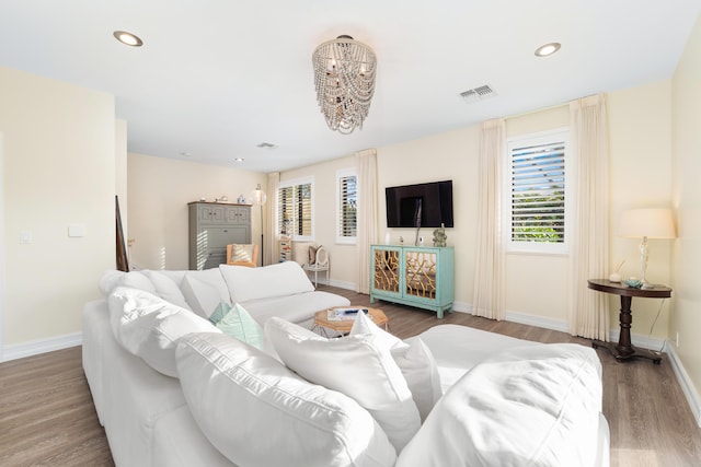 living room with hardwood / wood-style flooring