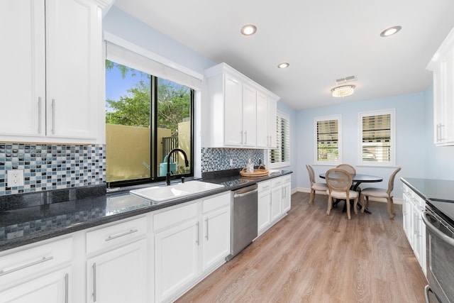 kitchen featuring sink, white cabinetry, a healthy amount of sunlight, and dishwasher