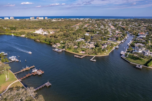 aerial view with a water view