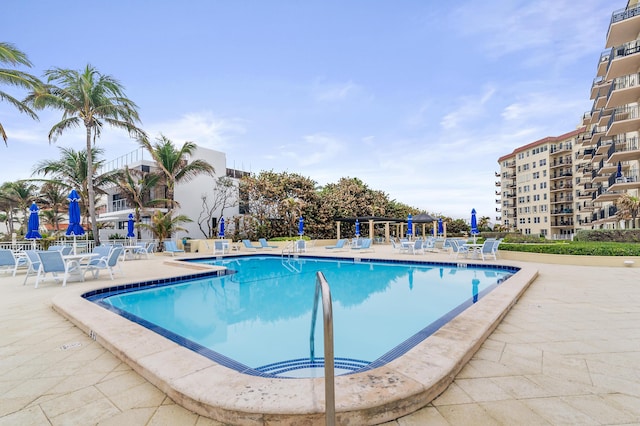 view of swimming pool with a patio area