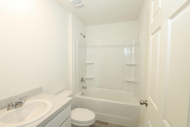 full bathroom featuring vanity, shower / bathtub combination, and toilet