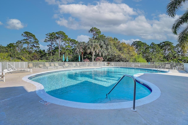 view of swimming pool featuring a patio area