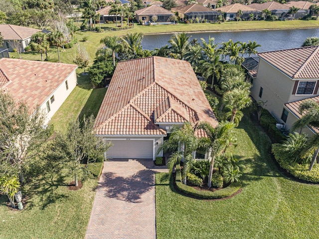 aerial view with a water view