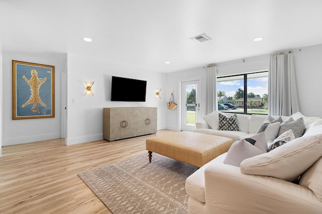 living room with light wood-type flooring