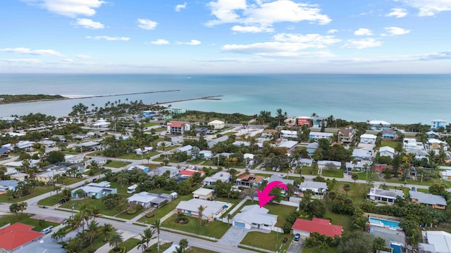 bird's eye view featuring a water view