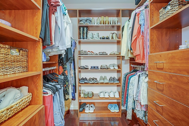 walk in closet featuring wood-type flooring