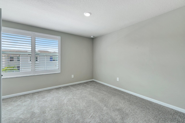 unfurnished room with carpet and a textured ceiling