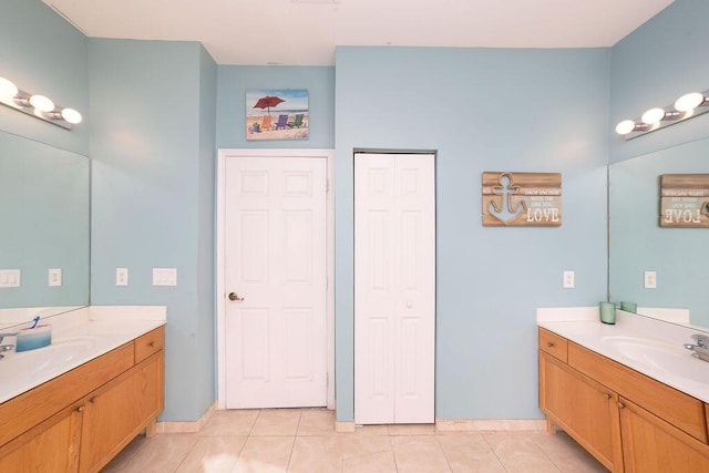 bathroom with tile patterned floors and vanity