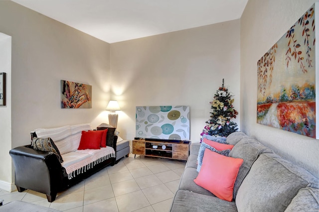 living room featuring light tile patterned flooring