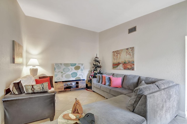 living room featuring light tile patterned flooring