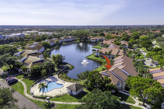 bird's eye view featuring a water view