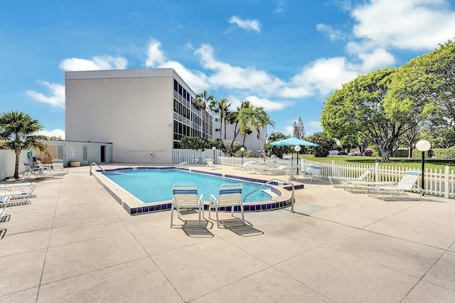 view of pool featuring a patio