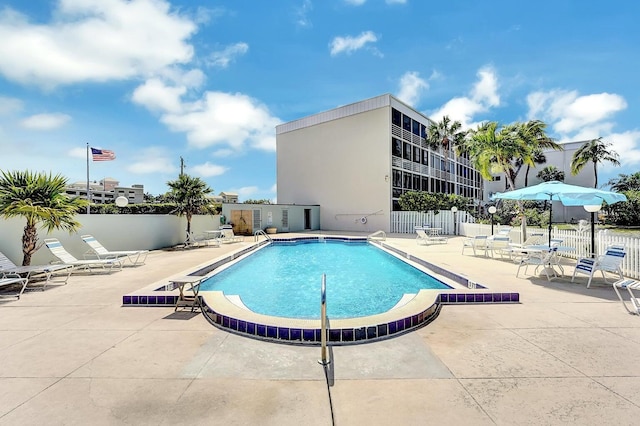 view of pool featuring a patio area