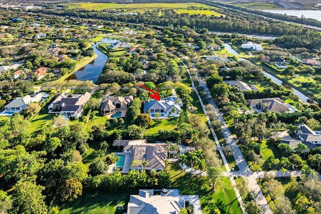 aerial view with a water view