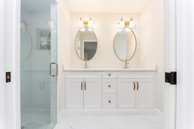 bathroom with vanity and walk in shower