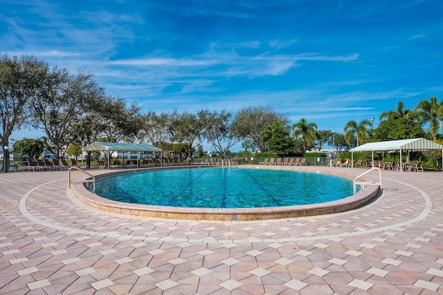 pool with a patio