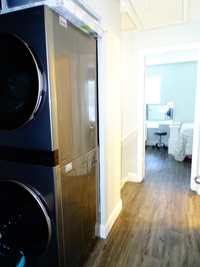 hallway with dark hardwood / wood-style floors