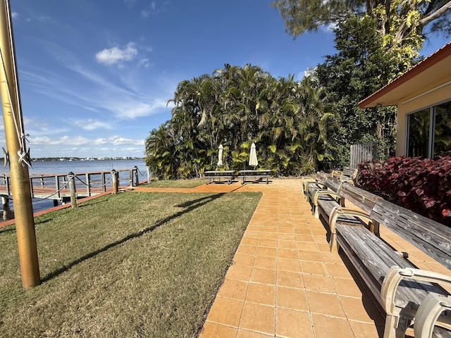 view of patio / terrace featuring a water view