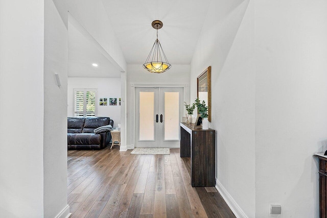 entryway featuring french doors and wood-type flooring