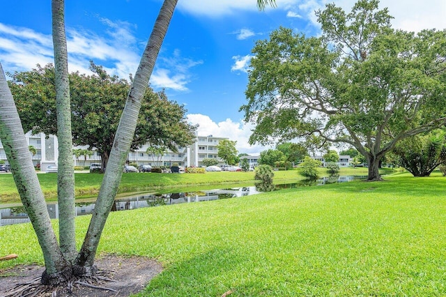 view of yard with a water view