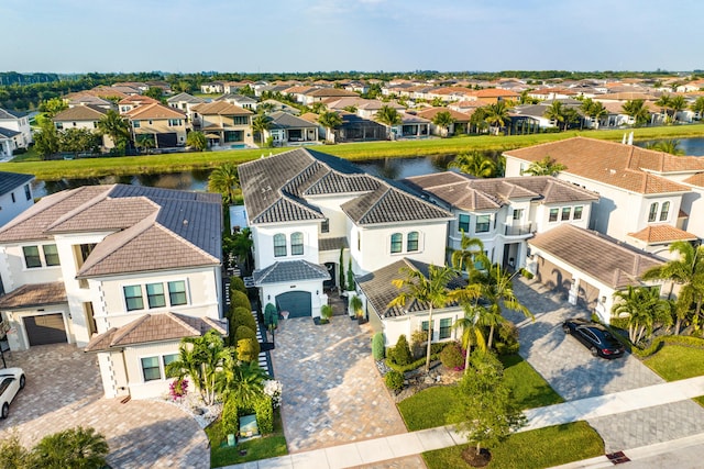 aerial view with a water view